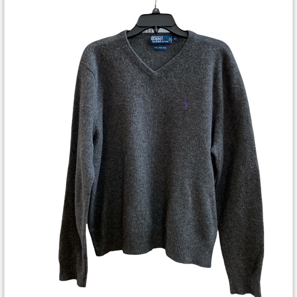 Polo Ralph Lauren Other - Polo by Ralph Lauren men’s classic V-neck sweater 100% lamb wool gray size XL